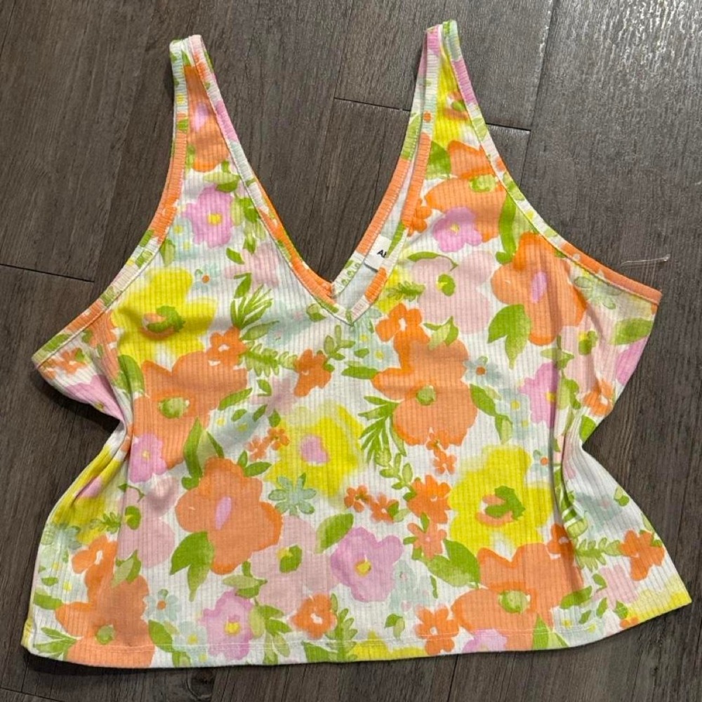 Vintage 2000s boho orange, pink, and yellow floral tank top size xl‎